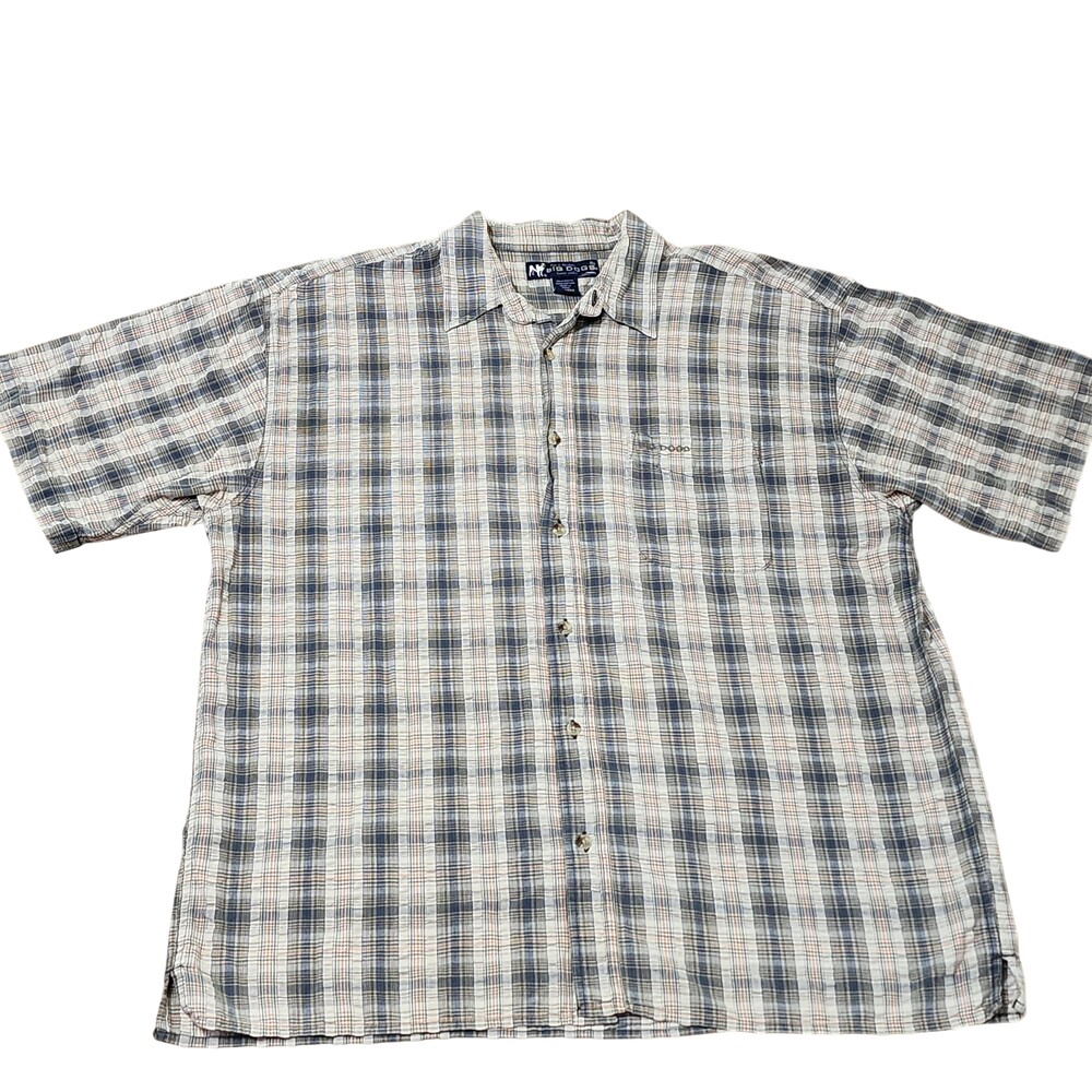 Big Dogs Shirt Mens XL Blue Plaid Short Sleeve Button Casual Embroidered Logo